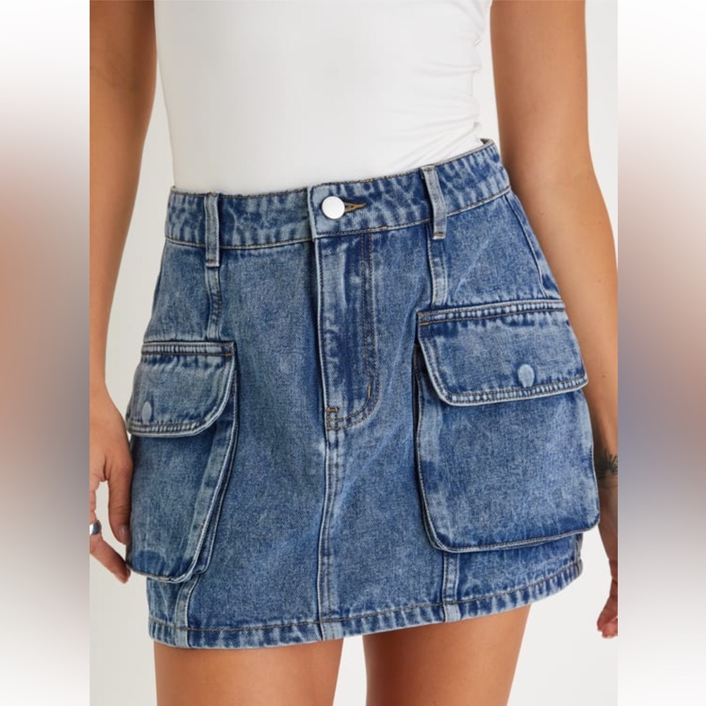 Denim Cargo Mini Skirt